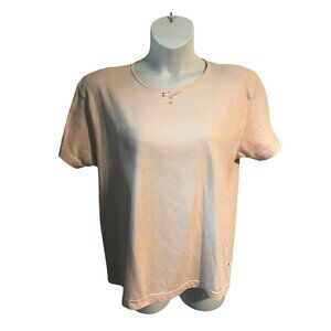 Retro Liz Wear Women Pink Short Sleeve Cotton T Shirt Bow Button Accents Size XL